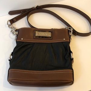 Chaps crossbody purse handbag classic small black brown clean interior casual